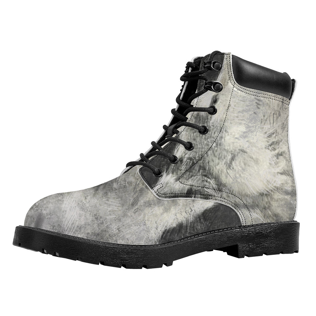 Monochrome Howling Wolf Print Work Boots