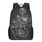 Monochrome Lotus Print 17 Inch Backpack