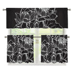 Monochrome Lotus Print 3 Piece Kitchen Curtains
