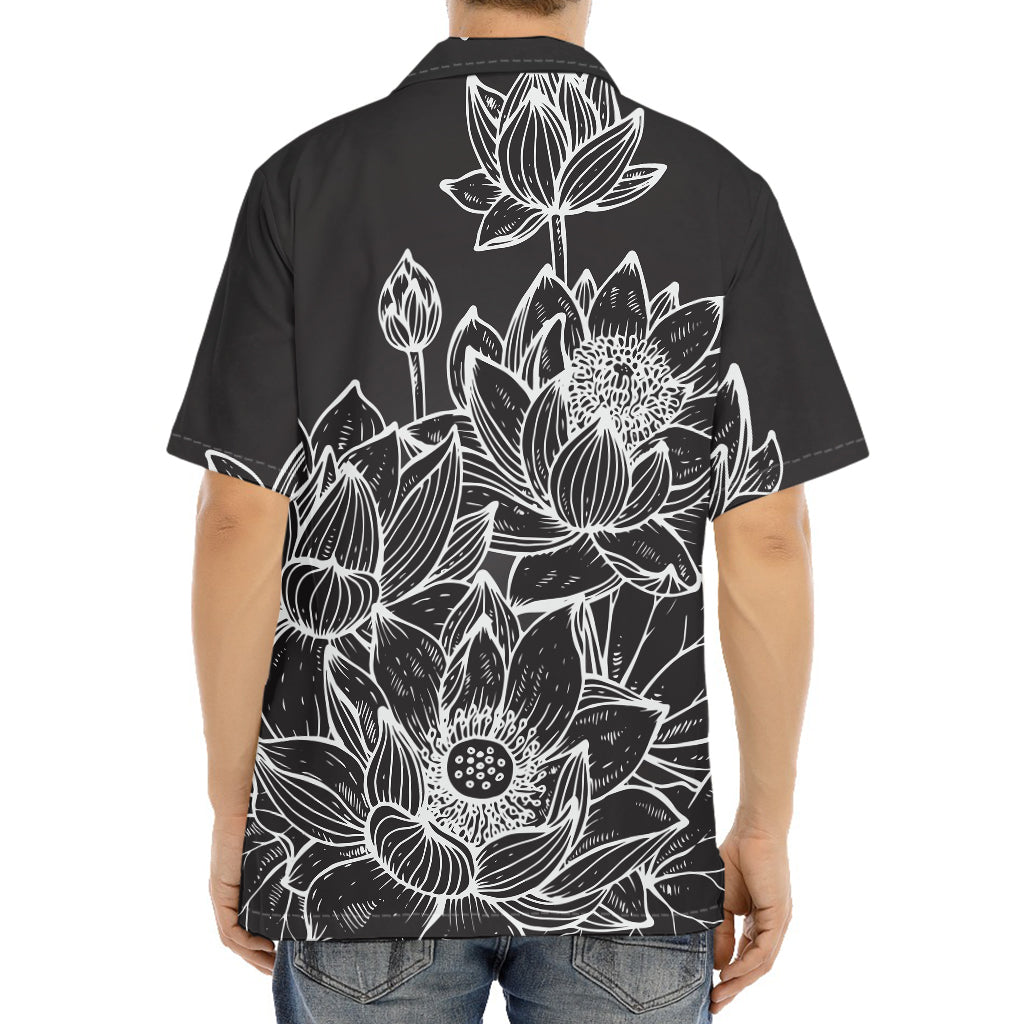 Monochrome Lotus Print Aloha Shirt
