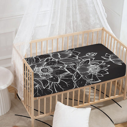 Monochrome Lotus Print Baby Crib Sheet