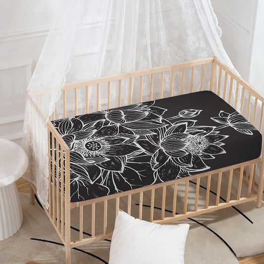 Monochrome Lotus Print Baby Crib Sheet