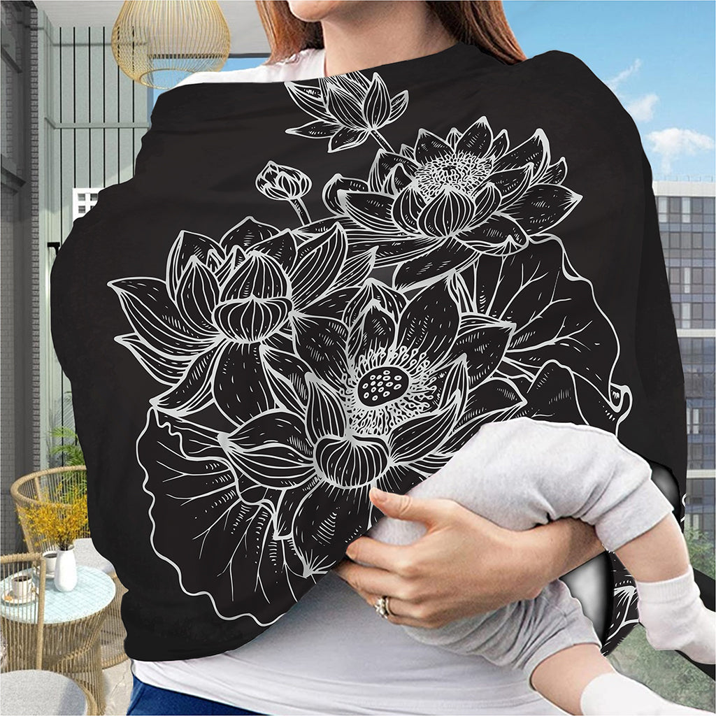 Monochrome Lotus Print Baby Seat Cover