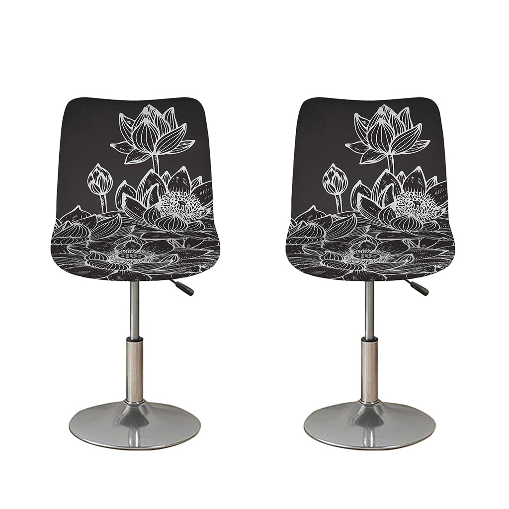 Monochrome Lotus Print Bar Stool Covers
