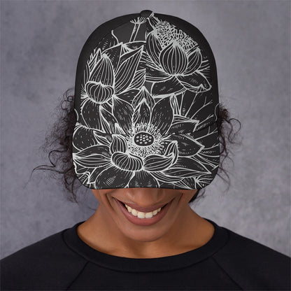 Monochrome Lotus Print Baseball Cap