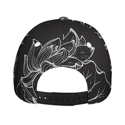 Monochrome Lotus Print Baseball Cap