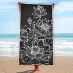 Monochrome Lotus Print Beach Towel