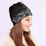 Monochrome Lotus Print Beanie