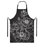 Monochrome Lotus Print Bib Apron With Pocket