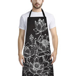Monochrome Lotus Print Bib Apron With Pocket