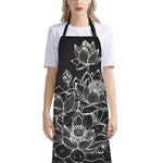 Monochrome Lotus Print Bib Apron With Pocket