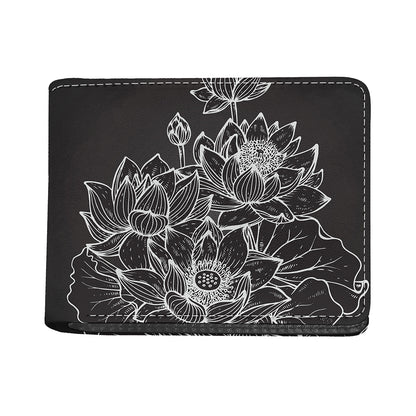 Monochrome Lotus Print Bifold Wallet