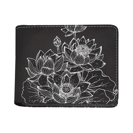 Monochrome Lotus Print Bifold Wallet