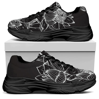 Monochrome Lotus Print Black Chunky Shoes