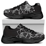 Monochrome Lotus Print Black Chunky Shoes