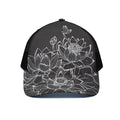 Monochrome Lotus Print Black Mesh Trucker Hat
