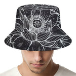 Monochrome Lotus Print Bucket Hat