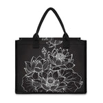 Monochrome Lotus Print Canvas Tote Bag