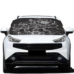 Monochrome Lotus Print Car Windshield Snow Cover