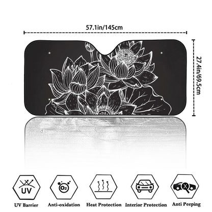Monochrome Lotus Print Car Windshield Sun Shade