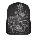 Monochrome Lotus Print Casual Backpack