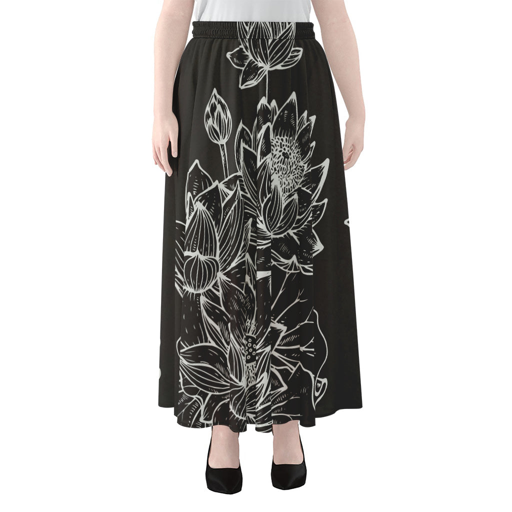 Monochrome Lotus Print Chiffon Maxi Skirt