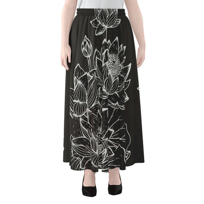 Monochrome Lotus Print Chiffon Maxi Skirt