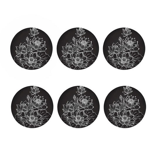 Monochrome Lotus Print Coaster Set
