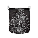 Monochrome Lotus Print Collapsible Laundry Basket