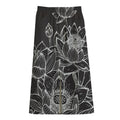 Monochrome Lotus Print Cotton Front Slit Maxi Skirt