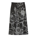 Monochrome Lotus Print Cotton Front Slit Maxi Skirt