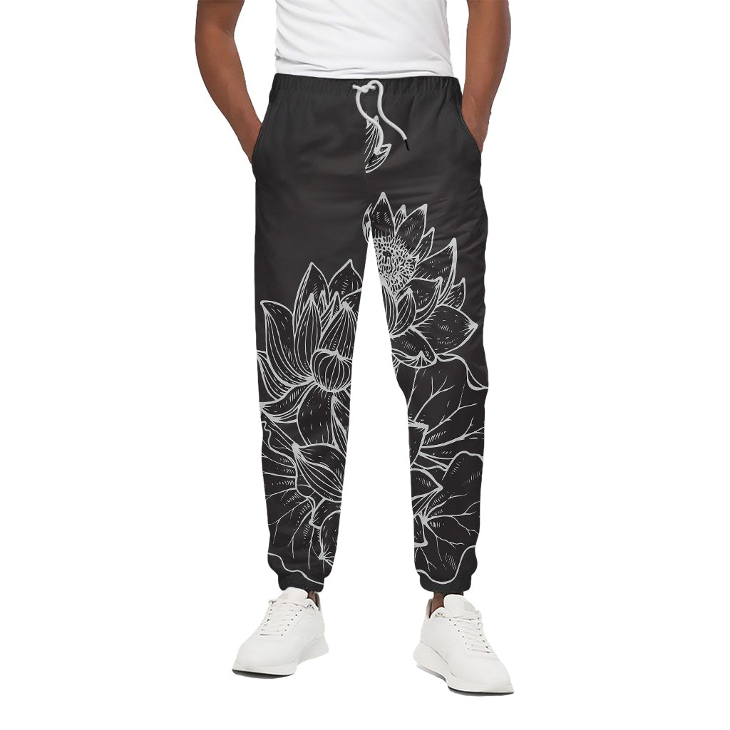 Monochrome Lotus Print Cotton Pants