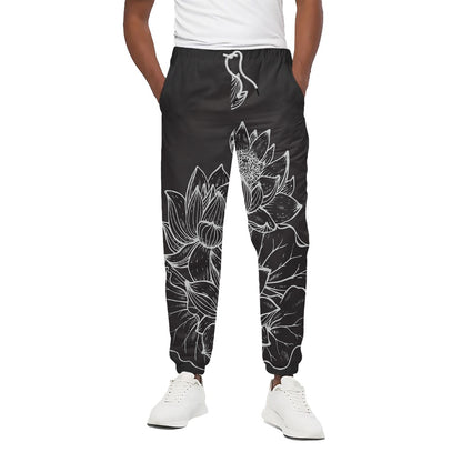 Monochrome Lotus Print Cotton Pants