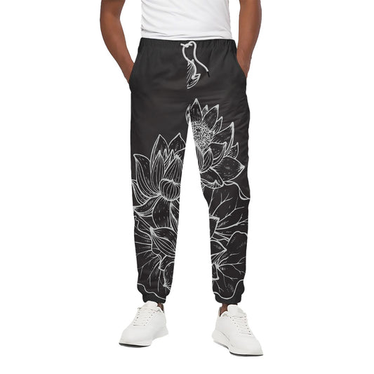 Monochrome Lotus Print Cotton Pants