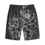 Monochrome Lotus Print Cotton Shorts