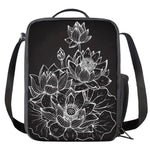Monochrome Lotus Print Crossbody Lunch Bag
