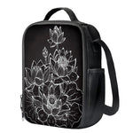 Monochrome Lotus Print Crossbody Lunch Bag