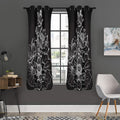 Monochrome Lotus Print Grommet Curtain Panels