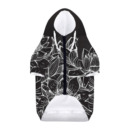 Monochrome Lotus Print Dog Zip Up Hoodie