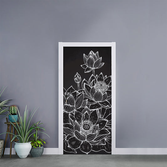 Monochrome Lotus Print Door Sticker