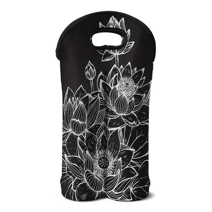 Monochrome Lotus Print Double Neoprene Wine Tote