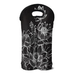 Monochrome Lotus Print Double Neoprene Wine Tote