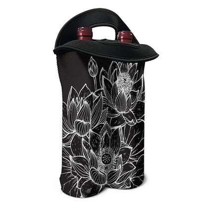 Monochrome Lotus Print Double Neoprene Wine Tote