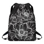Monochrome Lotus Print Drawstring Backpack