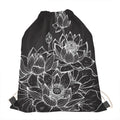 Monochrome Lotus Print Drawstring Bag