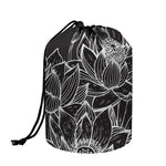 Monochrome Lotus Print Drawstring Makeup Bag