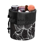 Monochrome Lotus Print Drawstring Makeup Bag