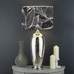 Monochrome Lotus Print Drum Lamp Shade