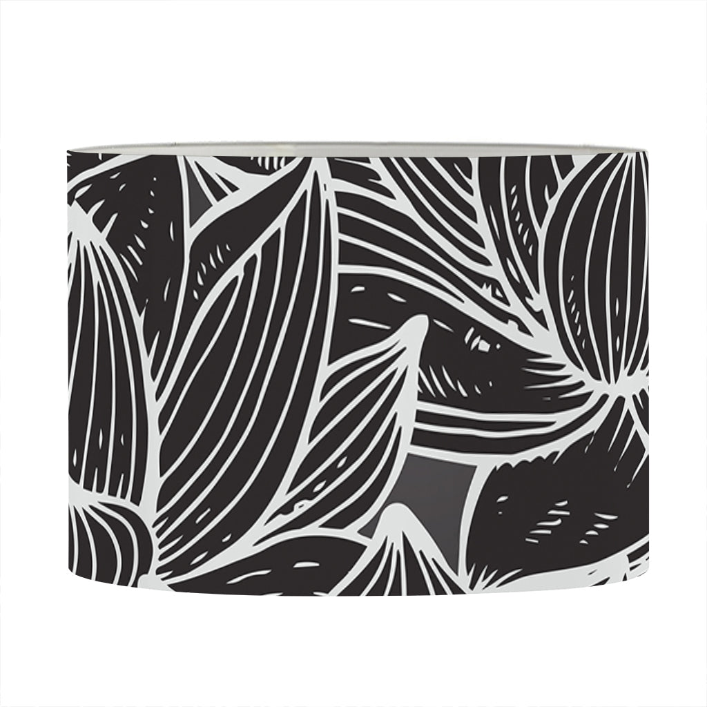 Monochrome Lotus Print Drum Lamp Shade