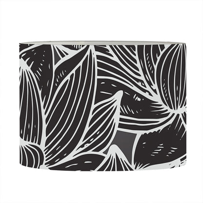 Monochrome Lotus Print Drum Lamp Shade